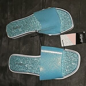 Chatties Footwear Pastel Blue Sparkle Glitter Slip-on White Sole Sandal Size 5/6